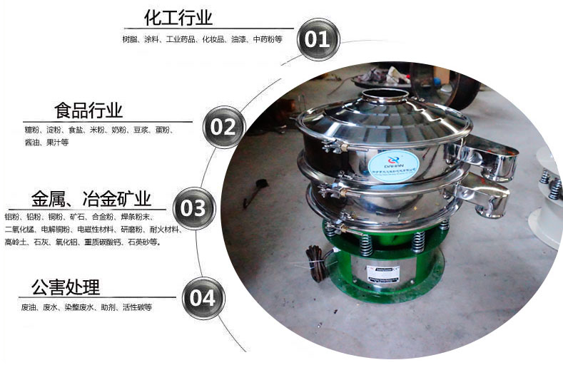 面粉振動(dòng)篩粉機適用于化工，食品，金屬、冶金，公害處理等行業(yè)